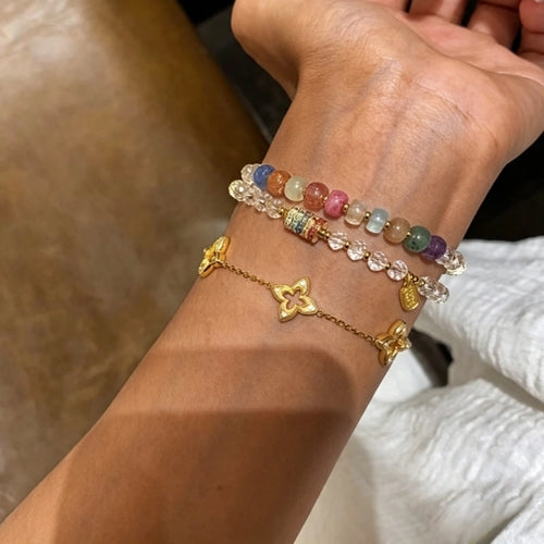 Bracelet en quartz clair irisé – Purifie l'aura, amplifie la joie, attire l'abondance