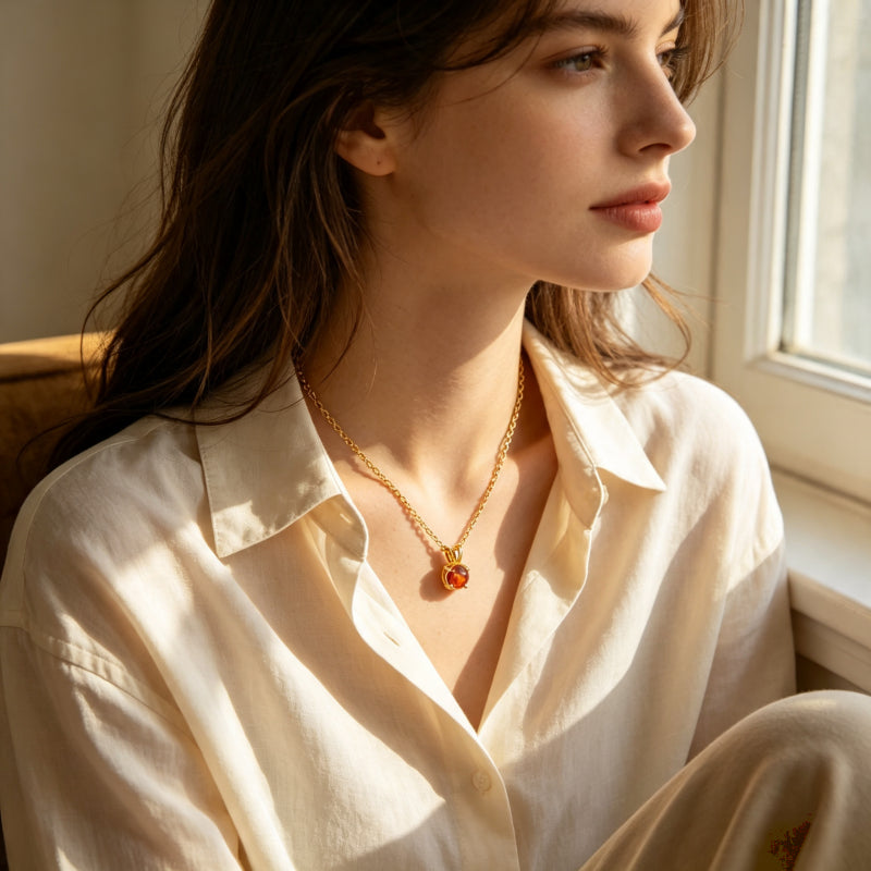 Colorful Birthstone Pendant Necklace | Dainty CZ Clavicle Chain | Perfect Birthday Gift for Women
