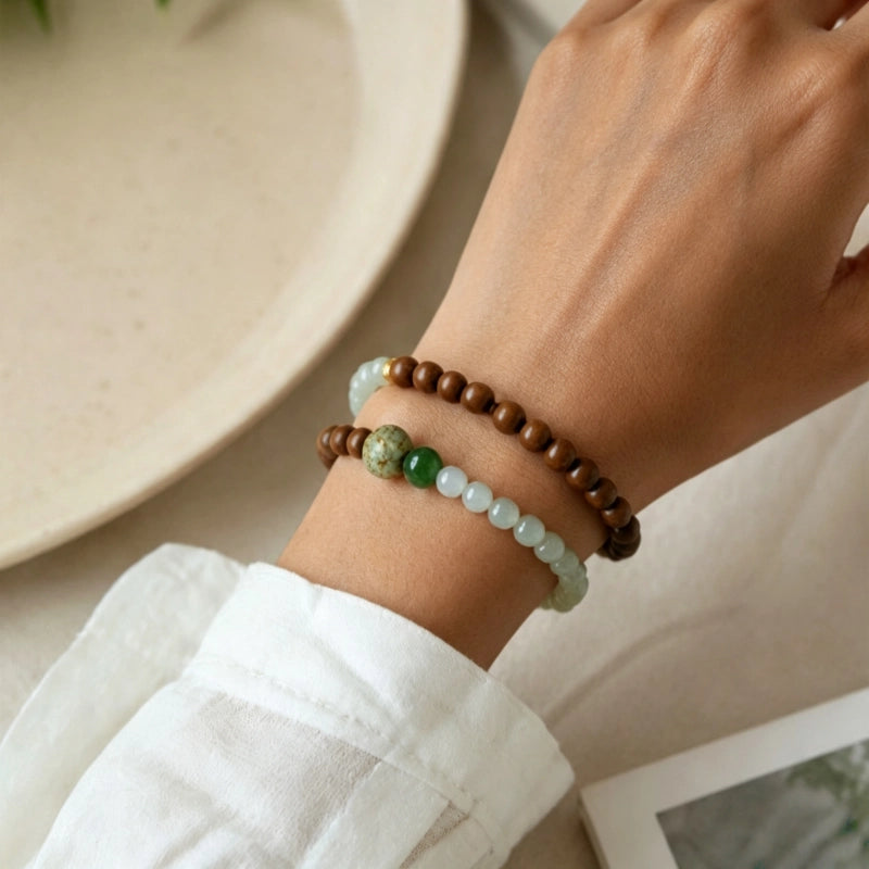 Natural Hetian Jade & Sandalwood Bracelet– Ground Spirit, Purify Aura, Attract Peace