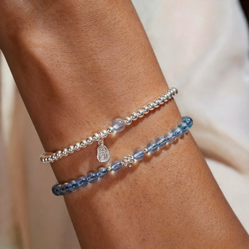 Bracelet en Argent Sterling Aigue-Marine – Active le Chakra de la Gorge, Clarté d'Expression, Attire les Bienfaiteurs