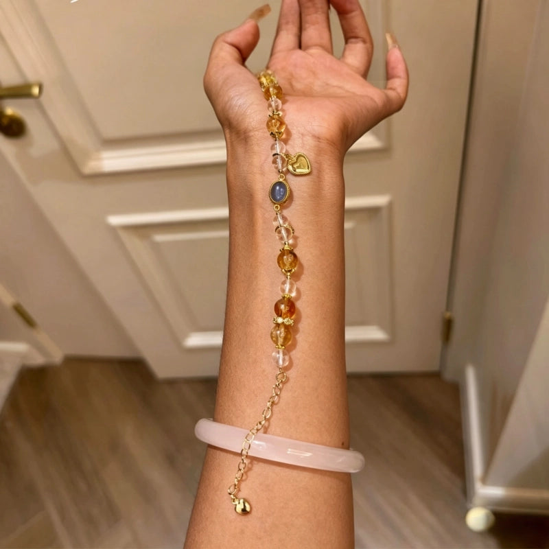 Bracelet Citrine naturelle/Quartz clair/Aigue-marine – Attirer la richesse et stimuler la carrière