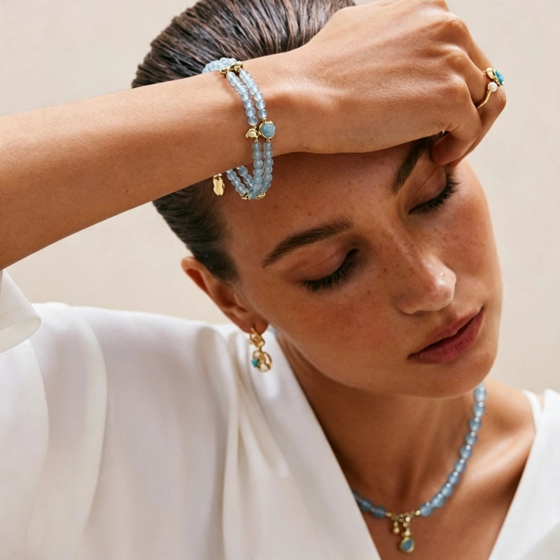 Aquamarine Double-Layer Luck Bracelet-Ocean Wish
