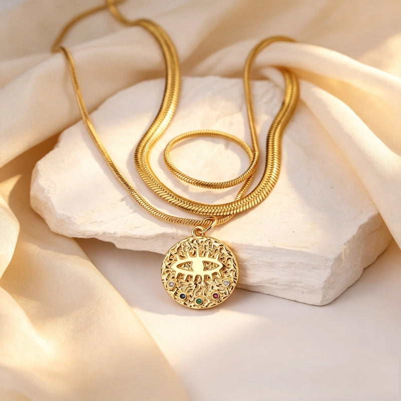 Evil Eye Gold Necklace - Repels Negative Misfortune