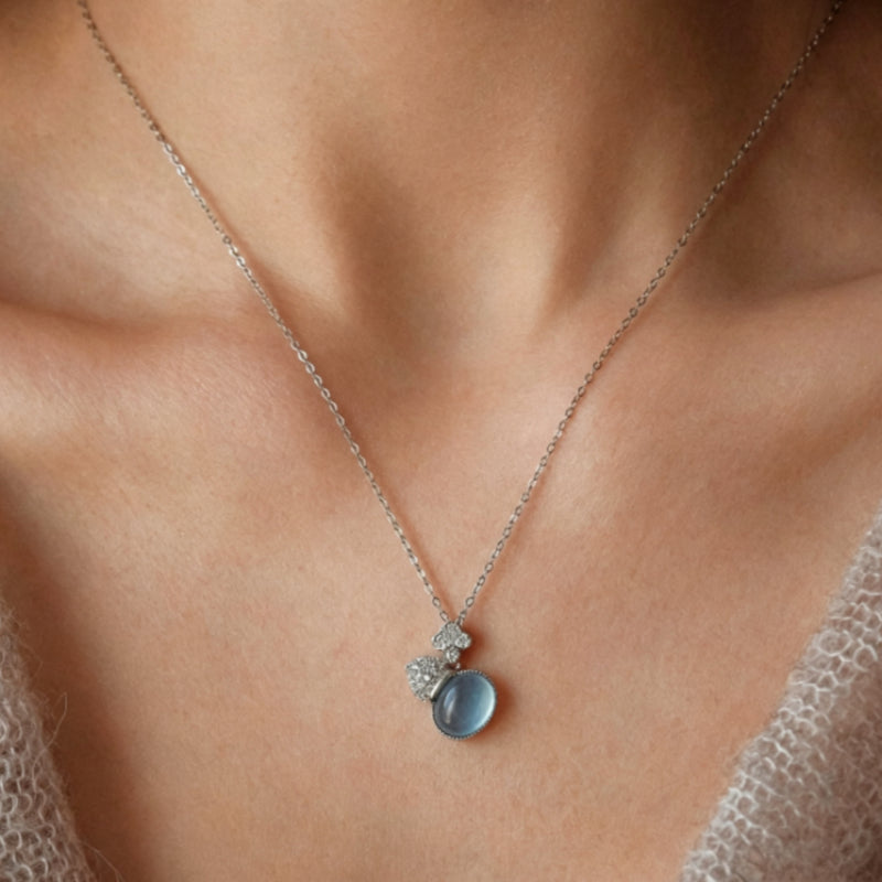 Natural Aquamarine Gourd Pendant Necklace - Balances Water Element & Calms Mood