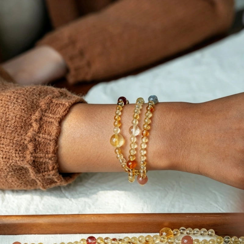 Natural Yellow Phantom Citrine Mixed Gem Multi-Loop Wealth Bracelet - Boost Steady Income & Career