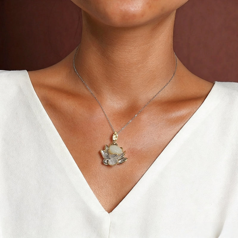 White Jade Lotus Necklace - Removes Life Obstacles