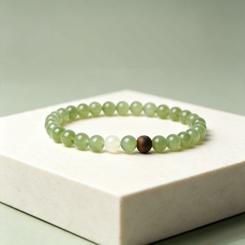 Natural Hetian Jade Bracelet - Pure Aura White Jade Accent Piece