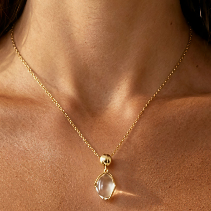 Natural Clear Quartz Gold Necklace & Earrings - Balance Your Energy