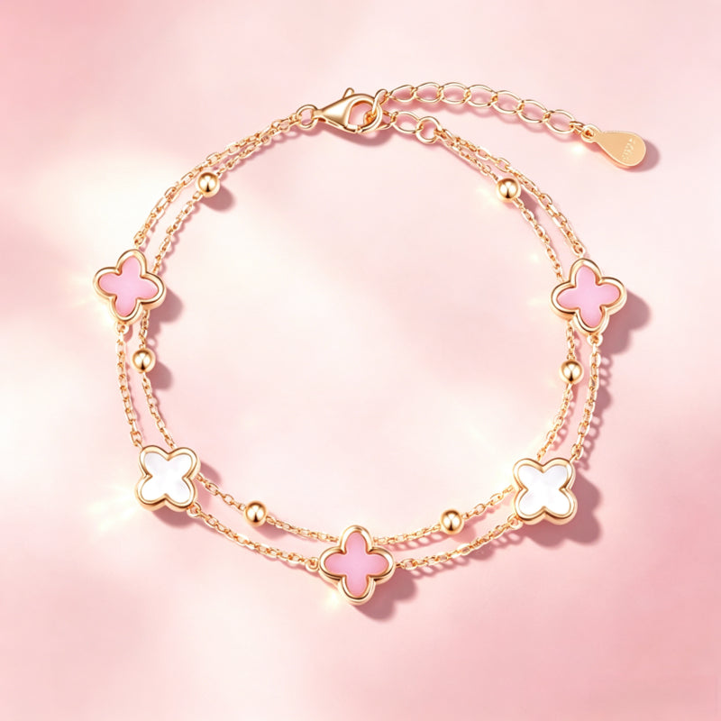 Bracelet Double Couche Trèfle à Quatre Feuilles — Cadeau Luxe & Délicat pour Meilleure Amie – Anniversaire & Remise de Diplôme