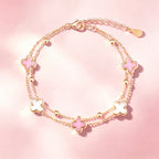 Bracelet Double Couche Trèfle à Quatre Feuilles — Cadeau Luxe & Délicat pour Meilleure Amie – Anniversaire & Remise de Diplôme
