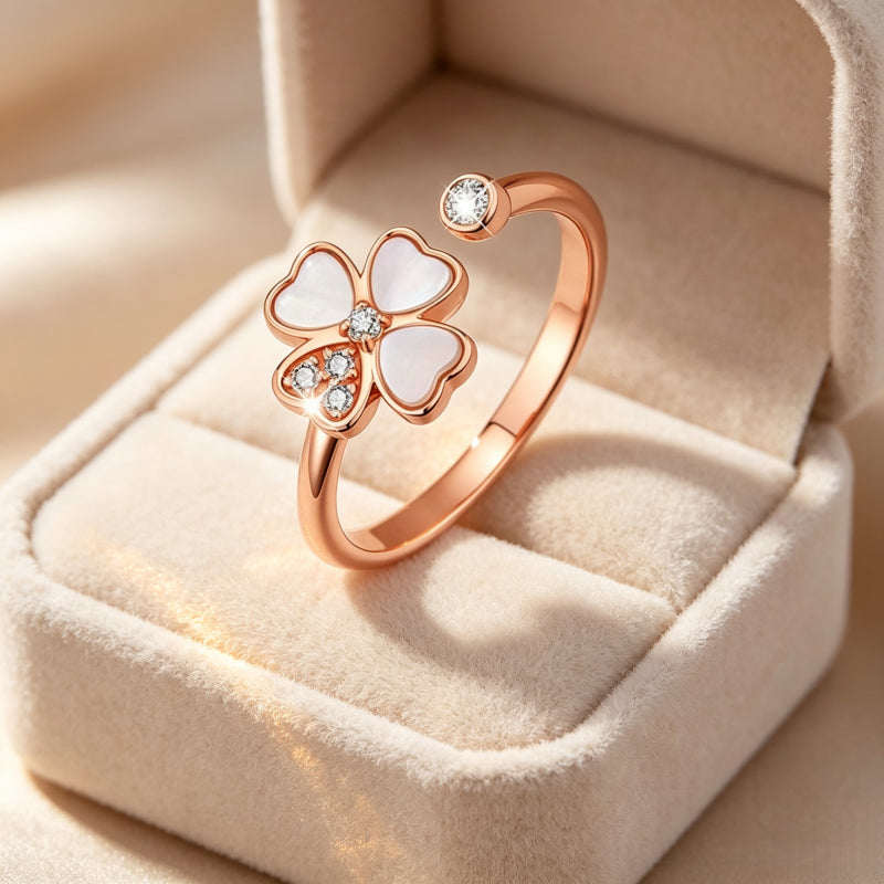 Bague Cœur Trèfle à quatre feuilles en Or Rose — Chanceux de t'avoir rencontrée, mon Seul et Unique Amour