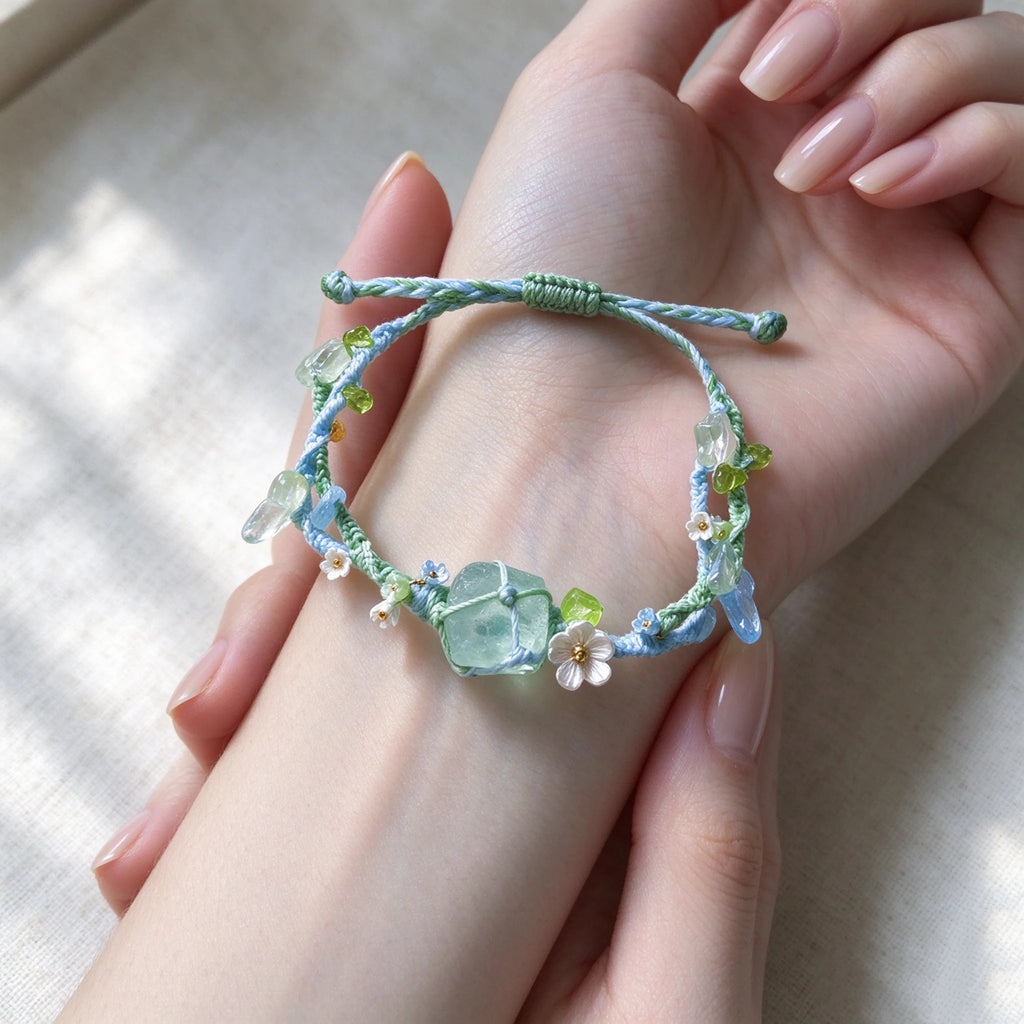 Natural Green Fluorite Hand Braided Bracelet - Clarity & Renewal Energy