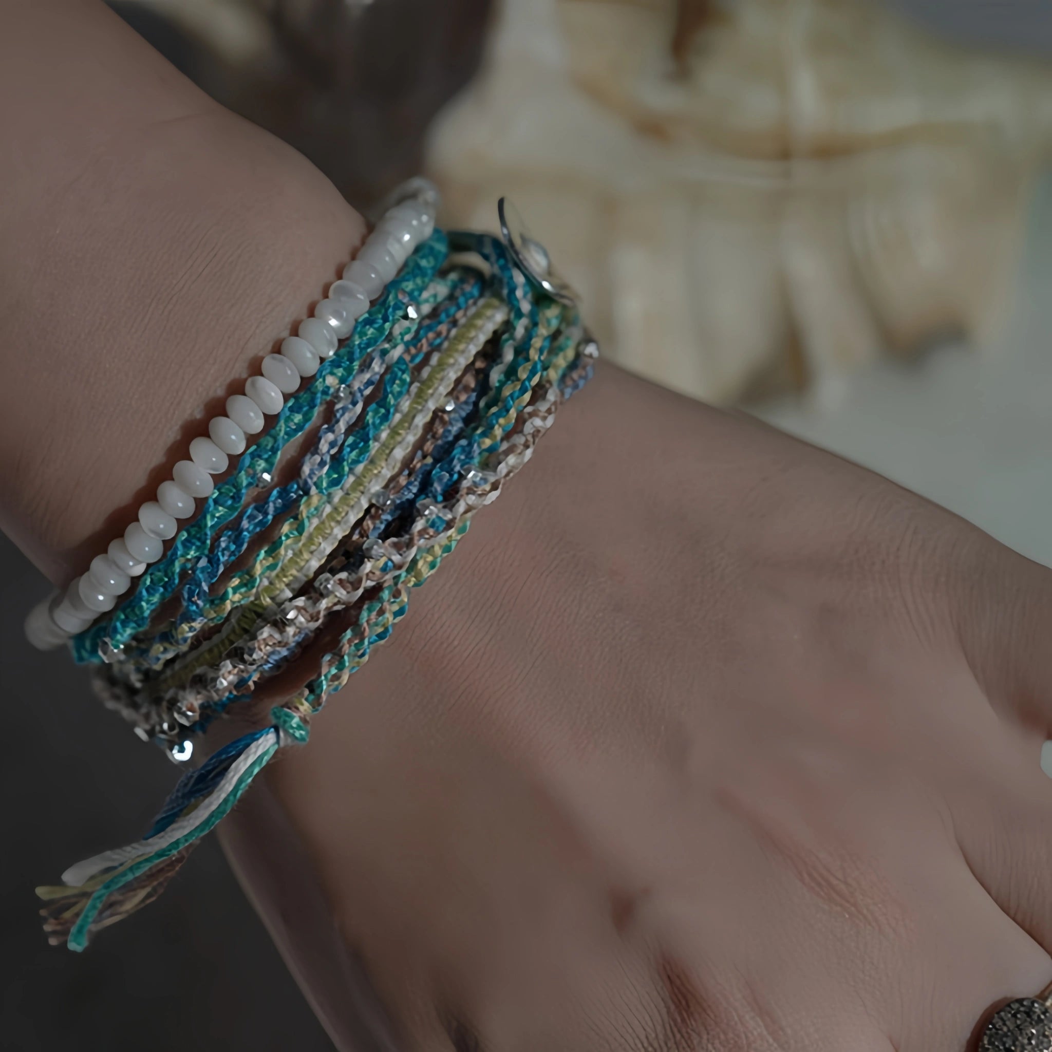 Natural Stone Abacus Bead Stackable Bracelet - Stone Abacus Beads