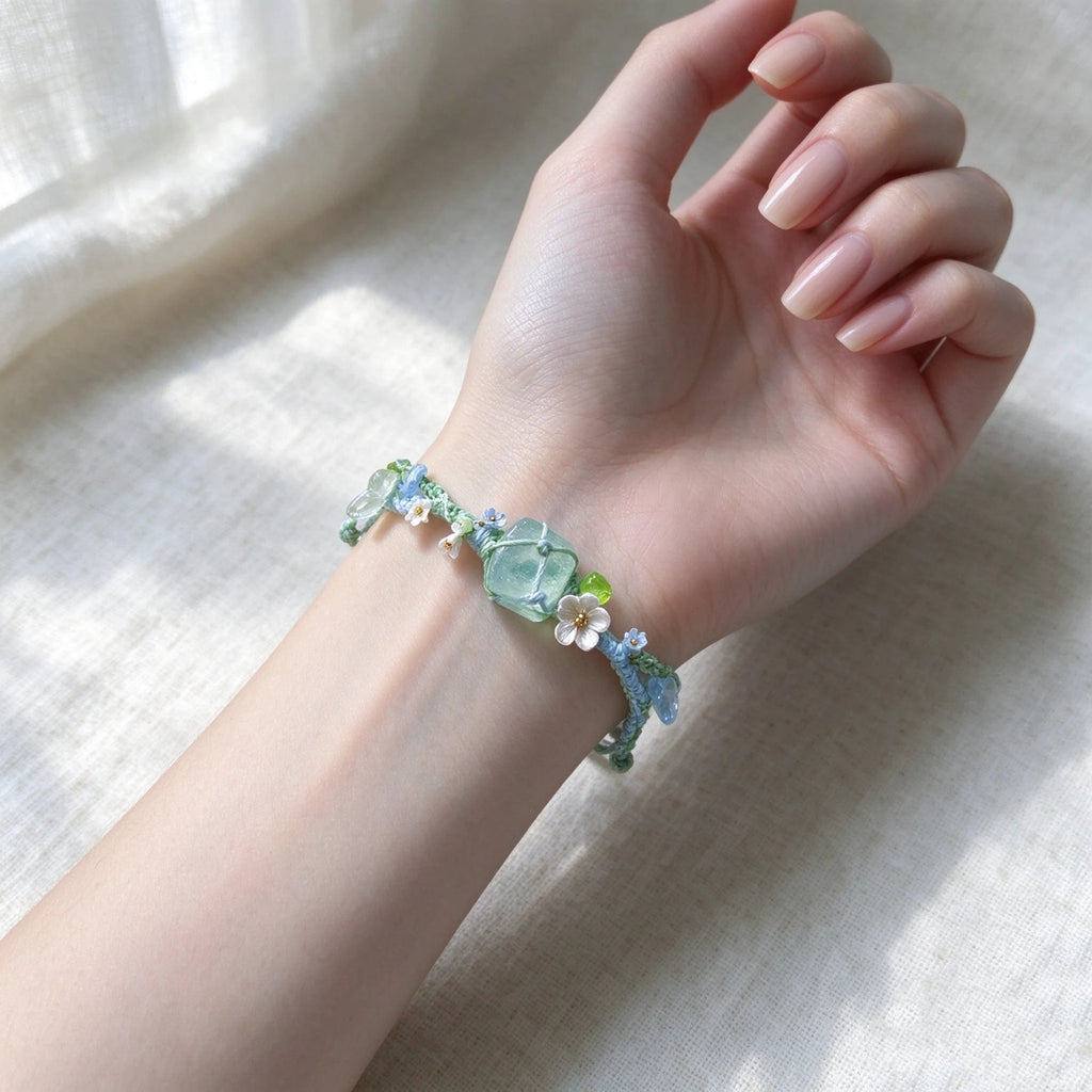 Natural Green Fluorite Hand Braided Bracelet - Clarity & Renewal Energy