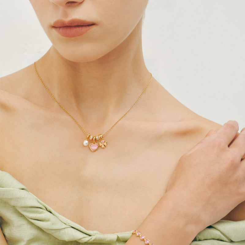 Pink Shell Heart & Pearl Necklace · Attract Gentle Luck