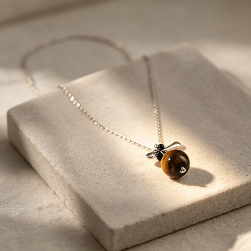Natural Tiger Eye Stone Necklace, Floating Planet - Steady Career & Prosperous Life