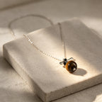 Natural Tiger Eye Stone Necklace, Floating Planet - Steady Career & Prosperous Life