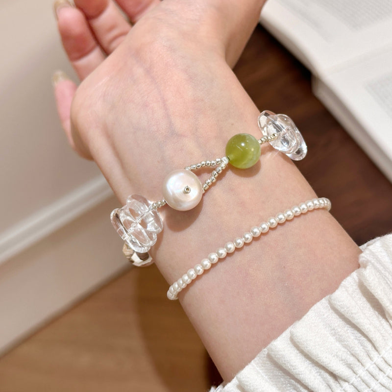 Clear Quartz & Freshwater Pearl Bracelet – Purify Aura, Balance Emotions