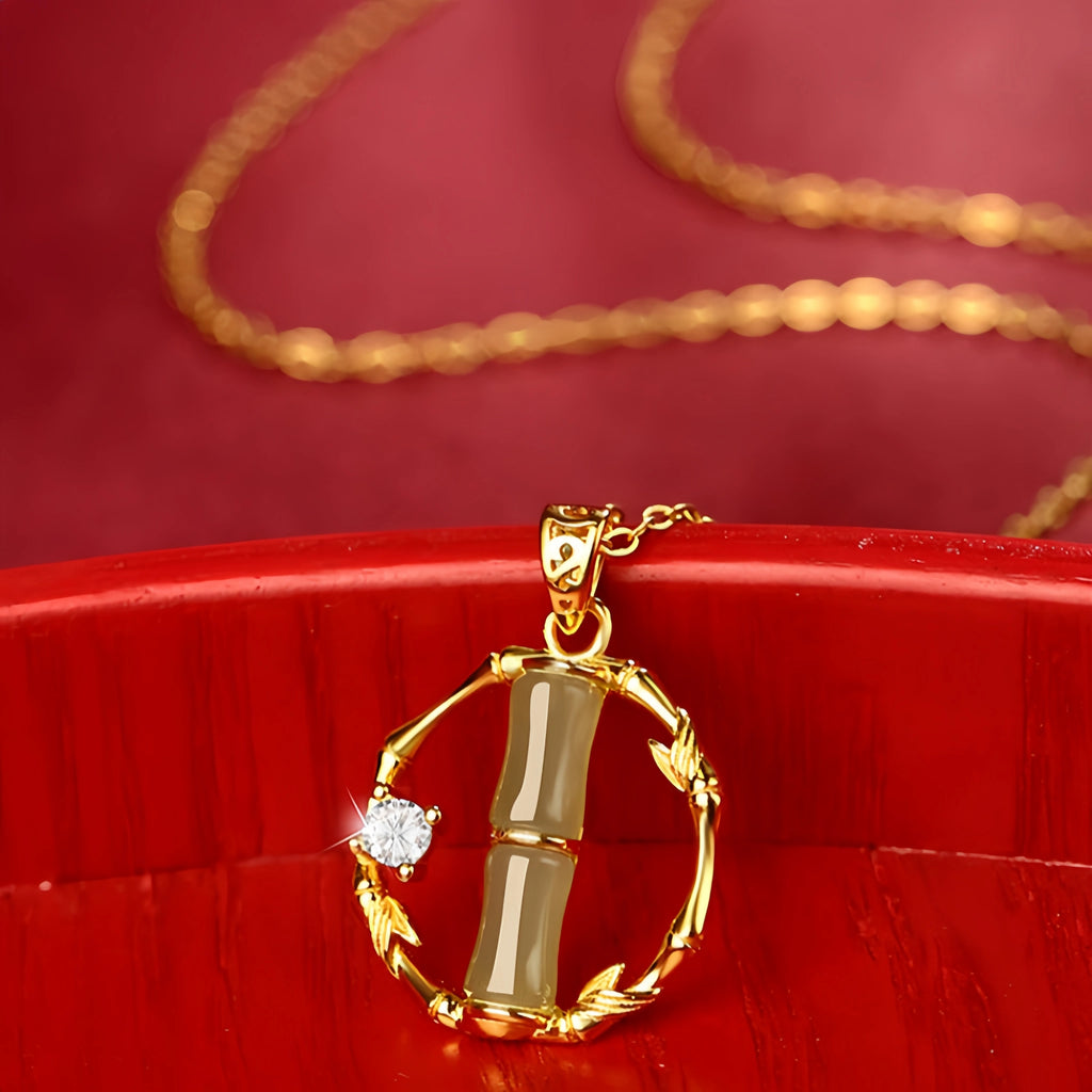 Nephrite Bamboo Charm Necklace - Symbol of Progress and Integrity
