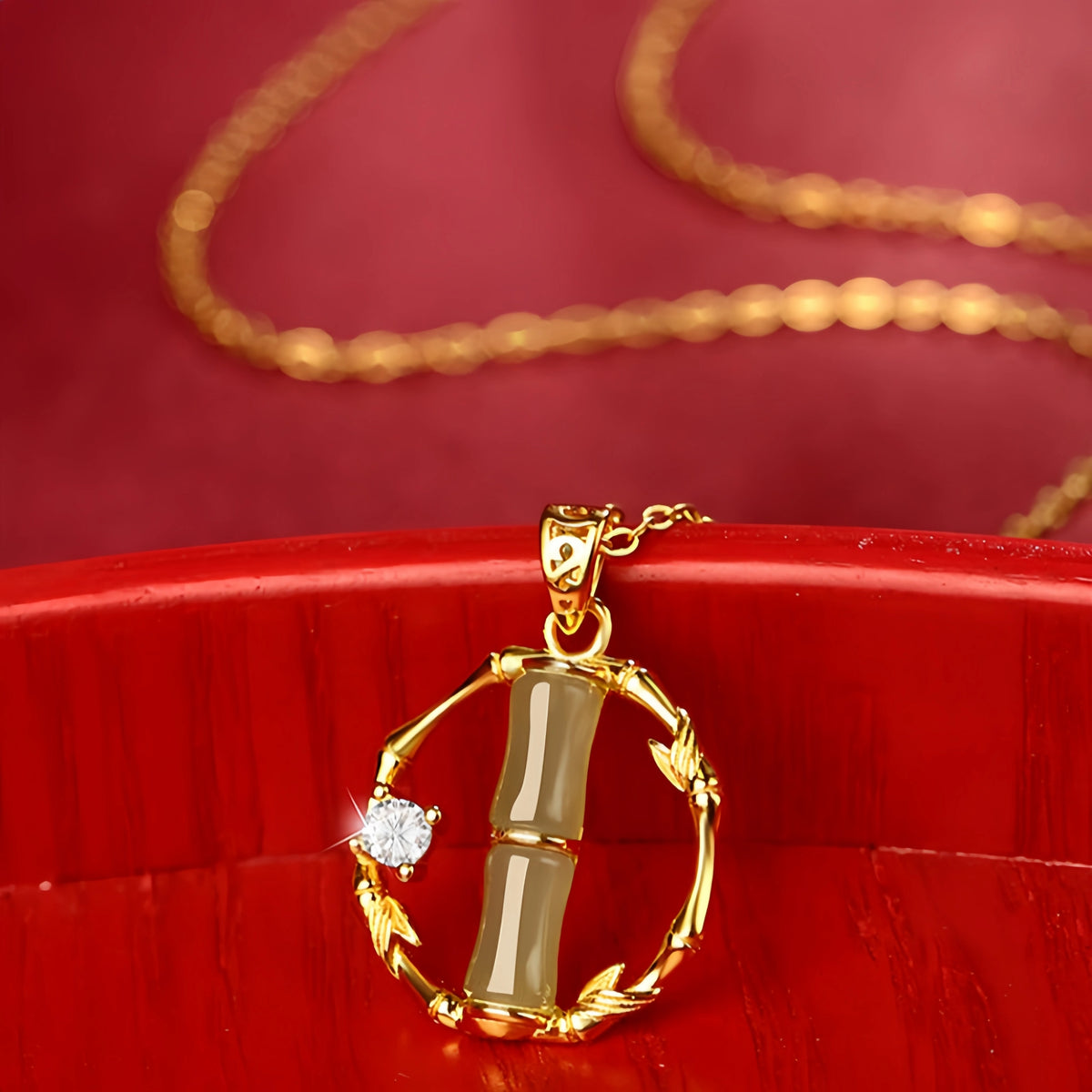 Nephrite Bamboo Charm Necklace - Symbol of Progress and Integrity