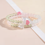 Natural Rose&Clear Quartz Prehnite White Agate Bracelet - Tranquility and Strength