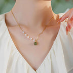 Asymmetrical Chain Hetian Jade and Pearl Necklace - Perfection & Serenity