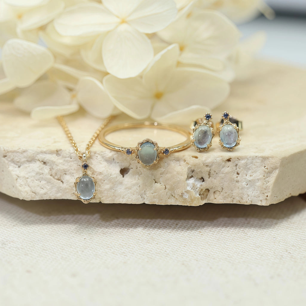 Oval Natural Aquamarine 3‑Piece Set - Courage & Peace