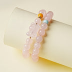 Natural Pink Bear Double Circle Crystal Bracelet - Good Relationships and Live Happily