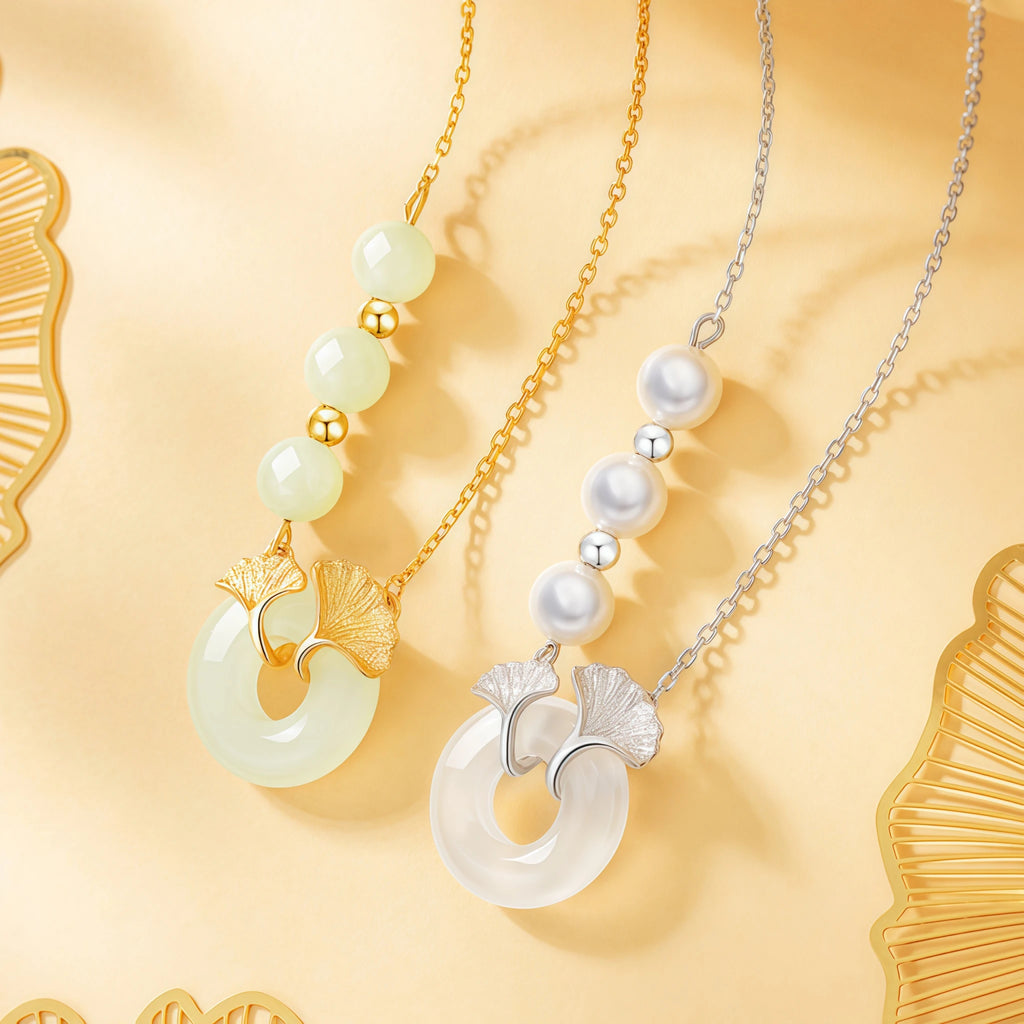 Romantic Ginkgo Leaf Ping An Kou Necklace - Togetherness & Eternity
