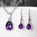 Teardrop Amethyst Silver‑Tone Jewelry Set
