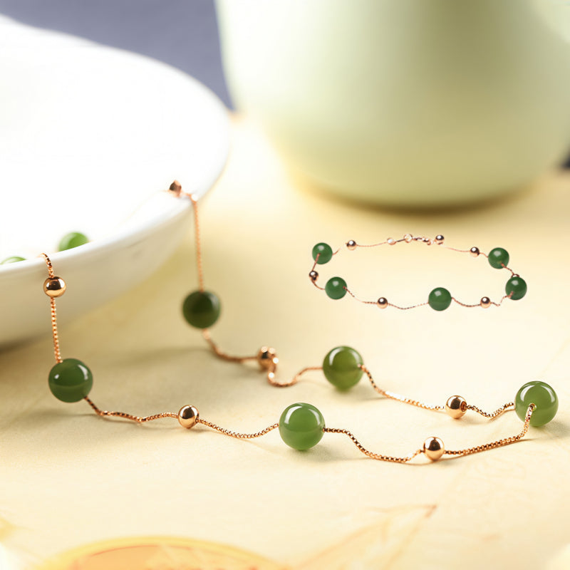 Star‑Scattered Hetian Jade Necklace & Bracelet Set