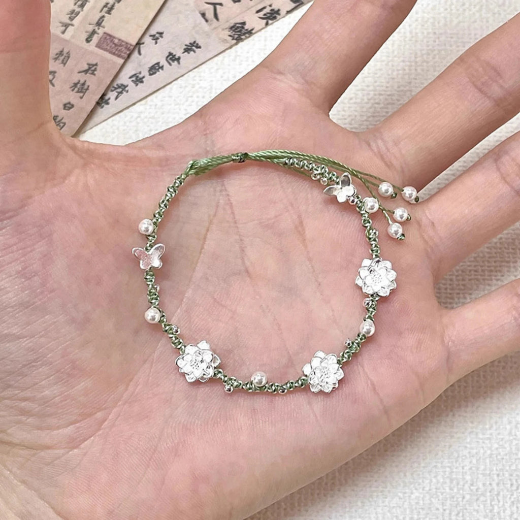S999 Fine Silver Small Light Green Lotus Bracelet - Purity & Serenity Energy