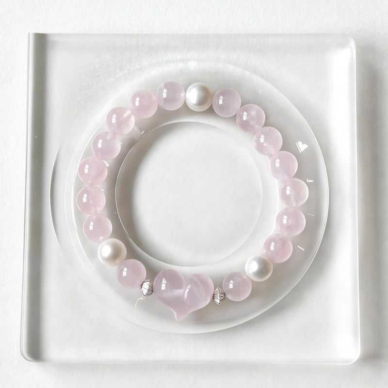 Natural Rose Quartz & Freshwater Pearl Bracelet - True Love Prelude
