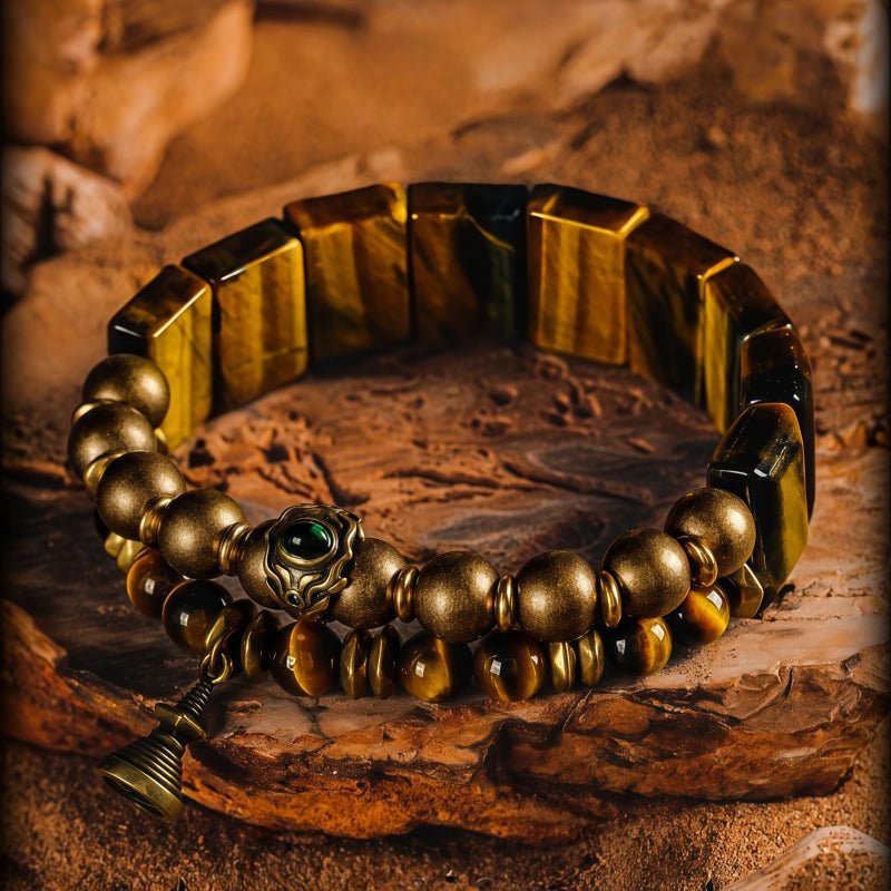 Natural Tiger Eye Stone Bracelet Retro Fashion Multi Loop Stacked Men's Handstring