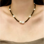 Irregular Baroque Pearl Natural Tiger Eye Stone Necklace — Gift for Mom