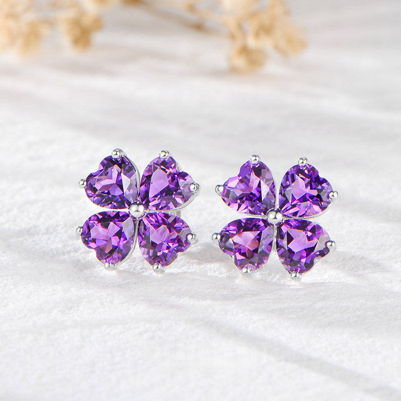 Boucles d'oreilles trèfle à quatre feuilles en cristal naturel — Cadeau pour maman