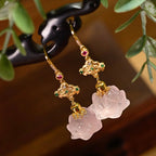 Boucles d'oreilles en cristal rose naturel, gouttes de lotus