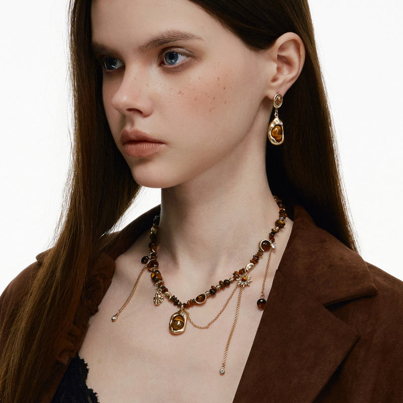 Natural Tiger Eye Stone Necklace — Maillard Vintage Fringe Choker Necklace