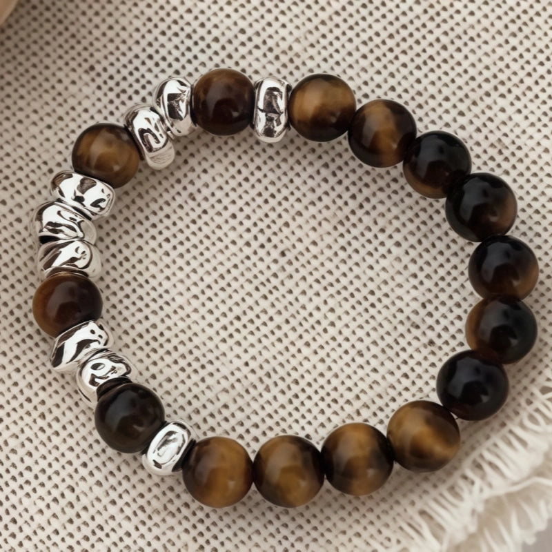 Natural Tiger Eye Stone Ring Light Luxury Beaded Women's Ring