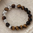 Natural Tiger Eye Stone Ring Light Luxury Beaded Women's Ring