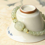 Natural Hetian Jade Square Fortune Plaque Bracelet, Ideal Blessings and Peace Gift