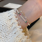 Natural Red Tourmaline & Pearl Stackable Bracelet - Unleash Passion & Soft Elegance