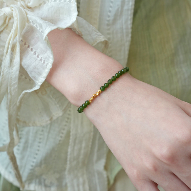 Natural Hetian Jade Golden Beads Bracelet - Inner Peace and Good Fortune