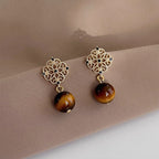 Asymmetric Tiger Eye Earrings, Wealth Crystal Ear Accessory