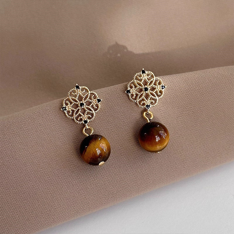 Asymmetric Tiger Eye Earrings, Wealth Crystal Ear Accessory