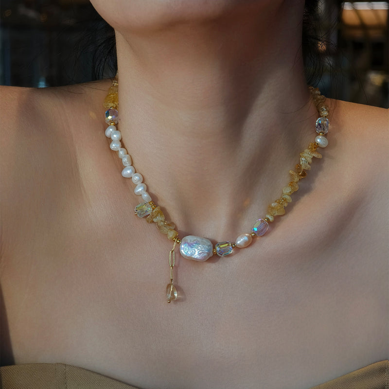 Natural Citrine Baroque Pearl Choker - Wealth-Attracting & Luck-Changing