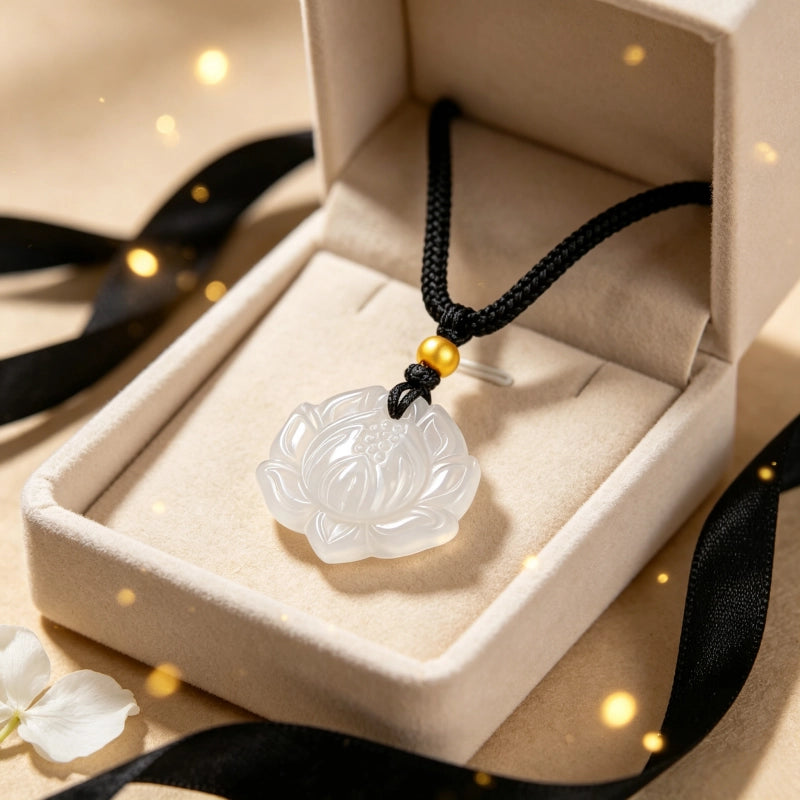 Collier cordon en calcédoine Fleur de Lotus – Bijou spirituel
