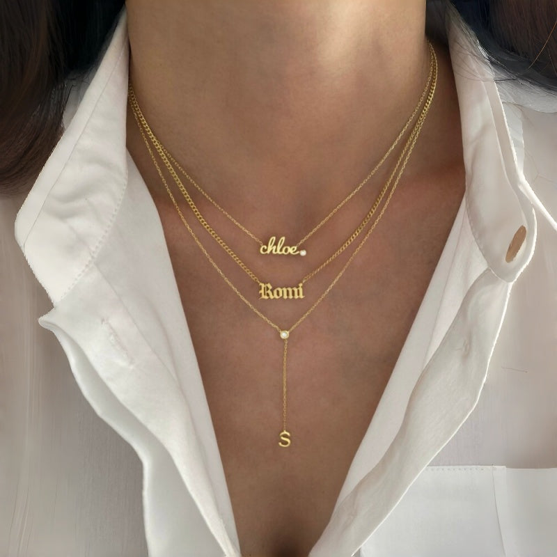 Y-Neck Custom Initial Necklace Adjustable Versatile Personalized Choker
