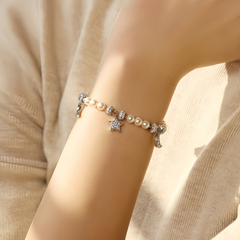 Star & Moon Pearl Bracelet– Cosmic Guidance, Gentle Love, Lasting Peace