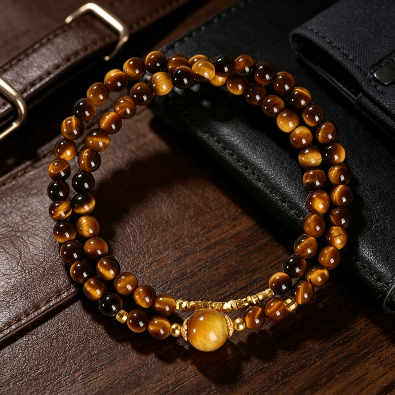 Natural Tiger Eye Stone Bracelet — Fortune-Attracting & Luck-Boosting Double Layer Stacked